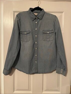 J. Crew Factory Women’s  Blue Chambray Denim Button-Down Shirt